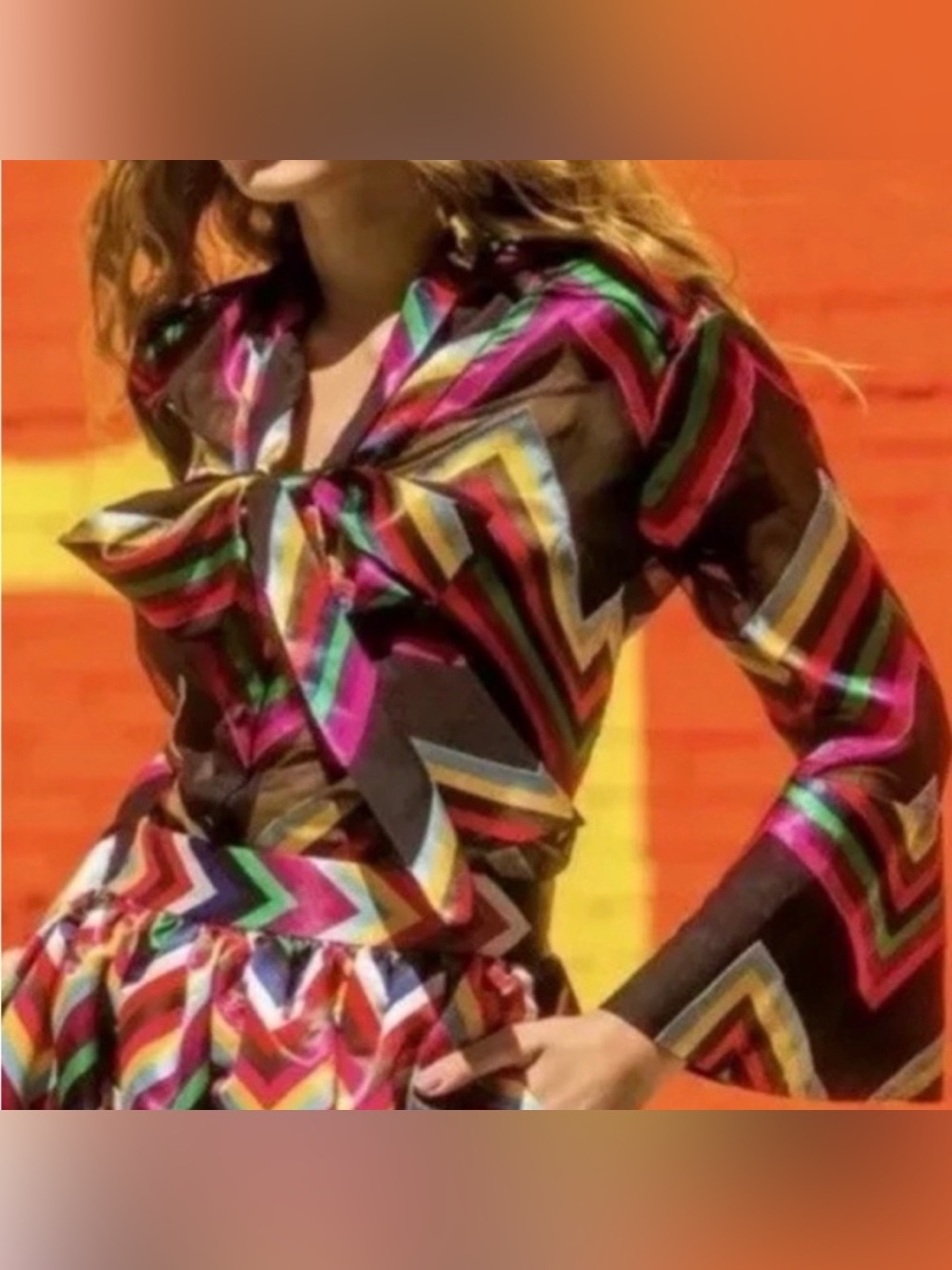 Alice + Olivia Multicolor Chevron Tie-Front Blouse - Women's Top